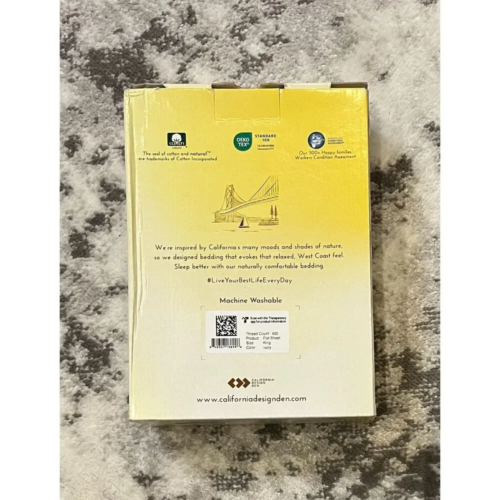 California Design Den FLAT Bed Flat Sheet King Cotton 400 Thread Count IVORY
